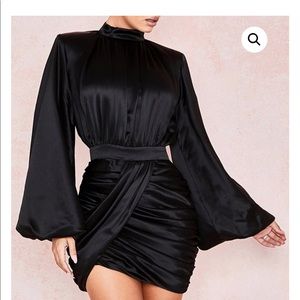 House of CB Black Satin Dress, Size Large